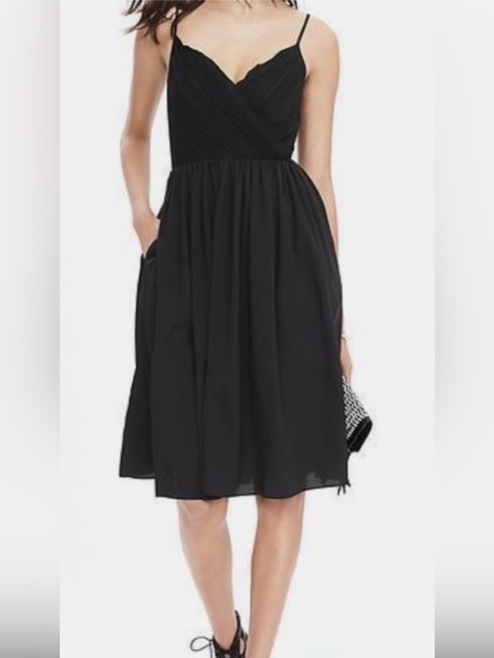 Banana Republic Black Strappy Crossover Vee Black Pleated Cocktail Dress